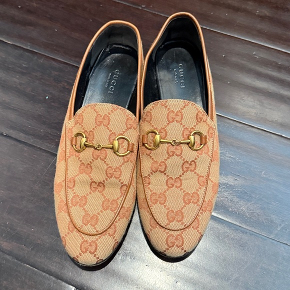 Gucci Jordaan GG Supreme Monogram Canvas Loafer Beige  EU 37 US 7 - Picture 1 of 9